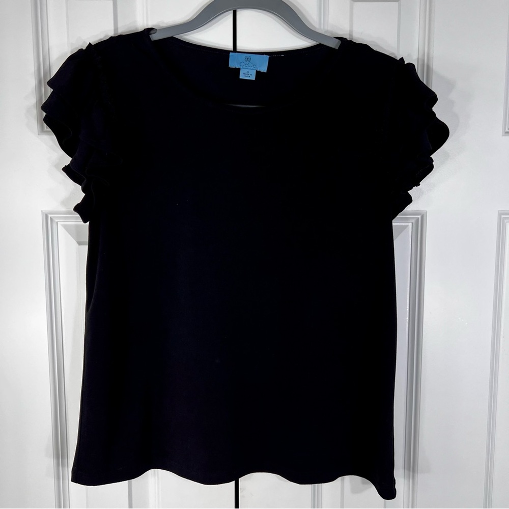CeCe Black Ruffle Sleeve Blouse